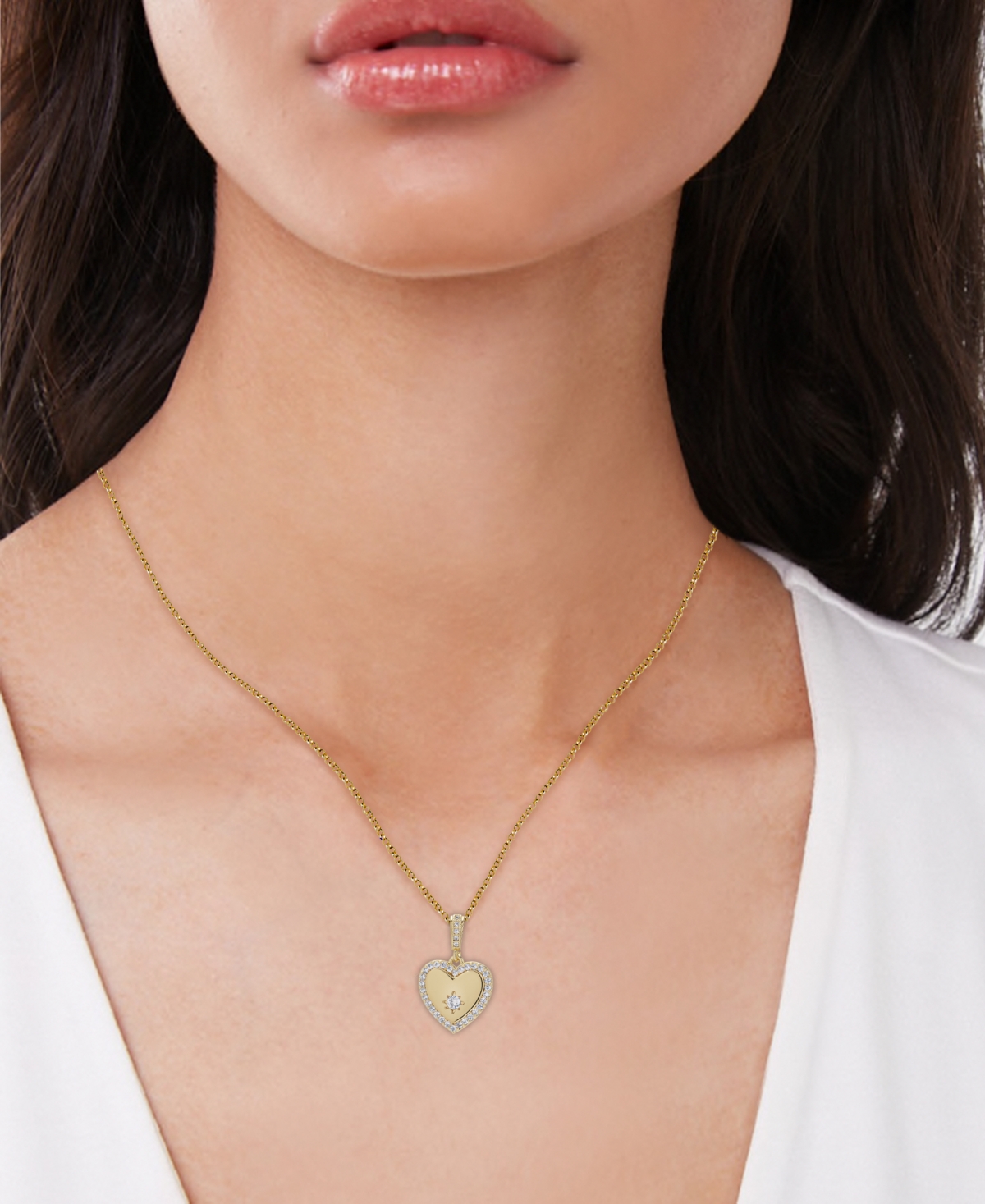 MACY'S LAB GROWN WHITE SAPPHIRE HEART 18" PENDANT NECKLACE (1/2 CT. T.W.) IN 14K GOLD-PLATED STERLING SILVE 