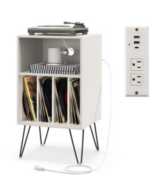Record Player Stand with Charging Station for Living Room Bedroom