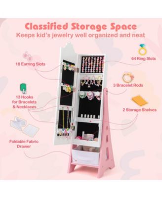 Kids Jewelry Cabinet with Full-Length Mirror and Foldable Drawer