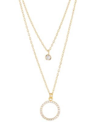Macy's - Cubic Zirconia Two-Row Pendant Necklace in Sterling Silver or 14k Gold Over Sterling Silver, 18" + 2" extender