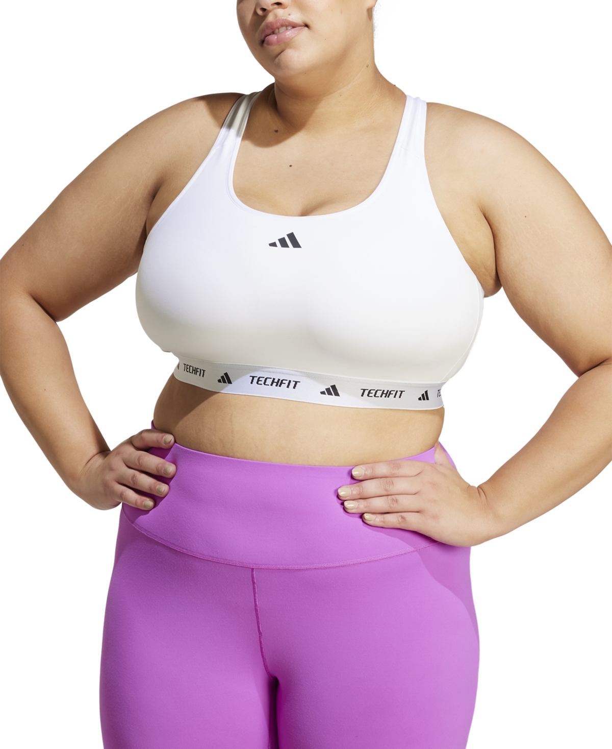 Adidas Originals Plus Size Techfit Racerback Sports Bra In Neutral