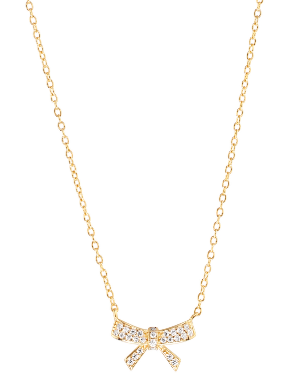 Macy's Cubic Zirconia Pave Bow Pendant Necklace In Sterling Silver, 16" + 3" Extender (also Available In 14 In Gold
