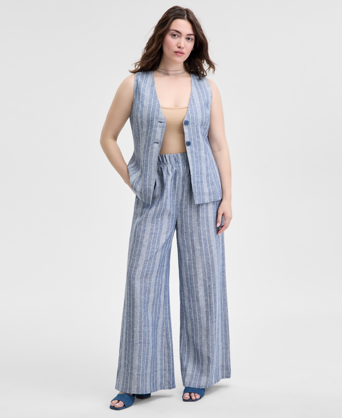 And Now This Women's Striped Pull-on Pants, Regular & Petite, Exclusively At Macy's In Blue Stripe