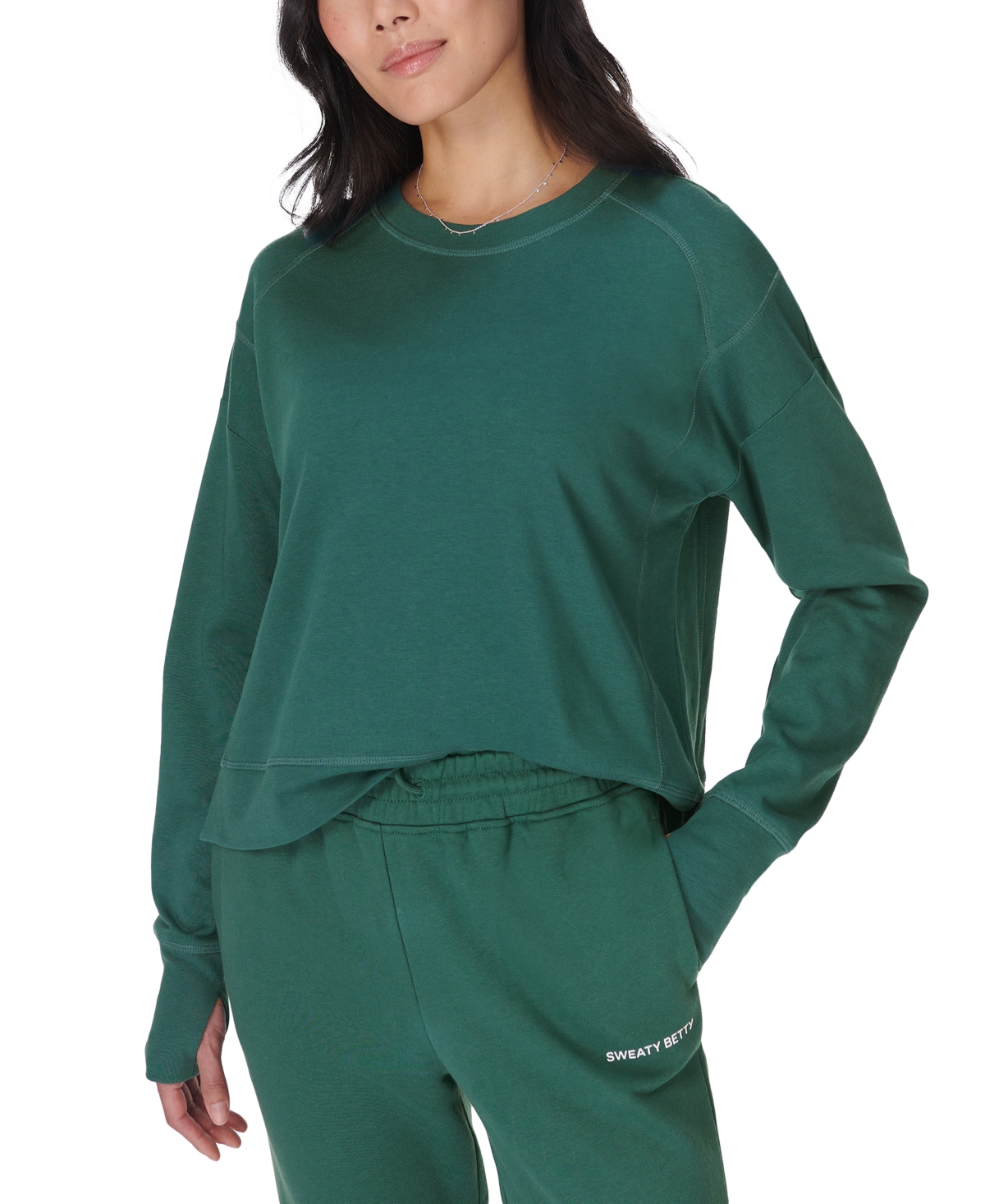 Sweaty Betty After Class Crop Sweatshirt In Glade Green