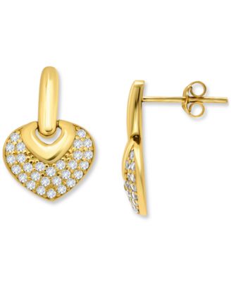 Pav&eacute; Cubic Zirconia Heart Door Knocker Earrings (3/4 ct. t.w.) in 18k Gold Over Sterling Silver, Exclusively at Macy's