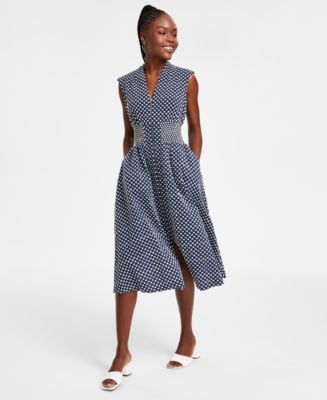 kensie Women's Embroidered Cotton Zip-Front Midi Dress - Macy's