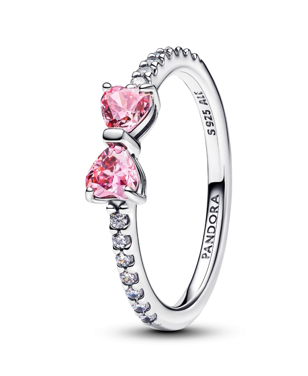 Pandora Sterling Silver Sparkling Pink Bow Ring In Sterling Silver