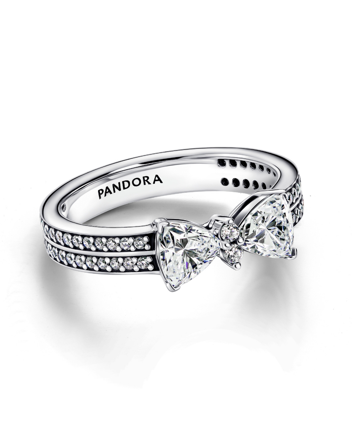 Pandora Sterling Silver Sparkling Bow Double-row Ring In Sterling Silver