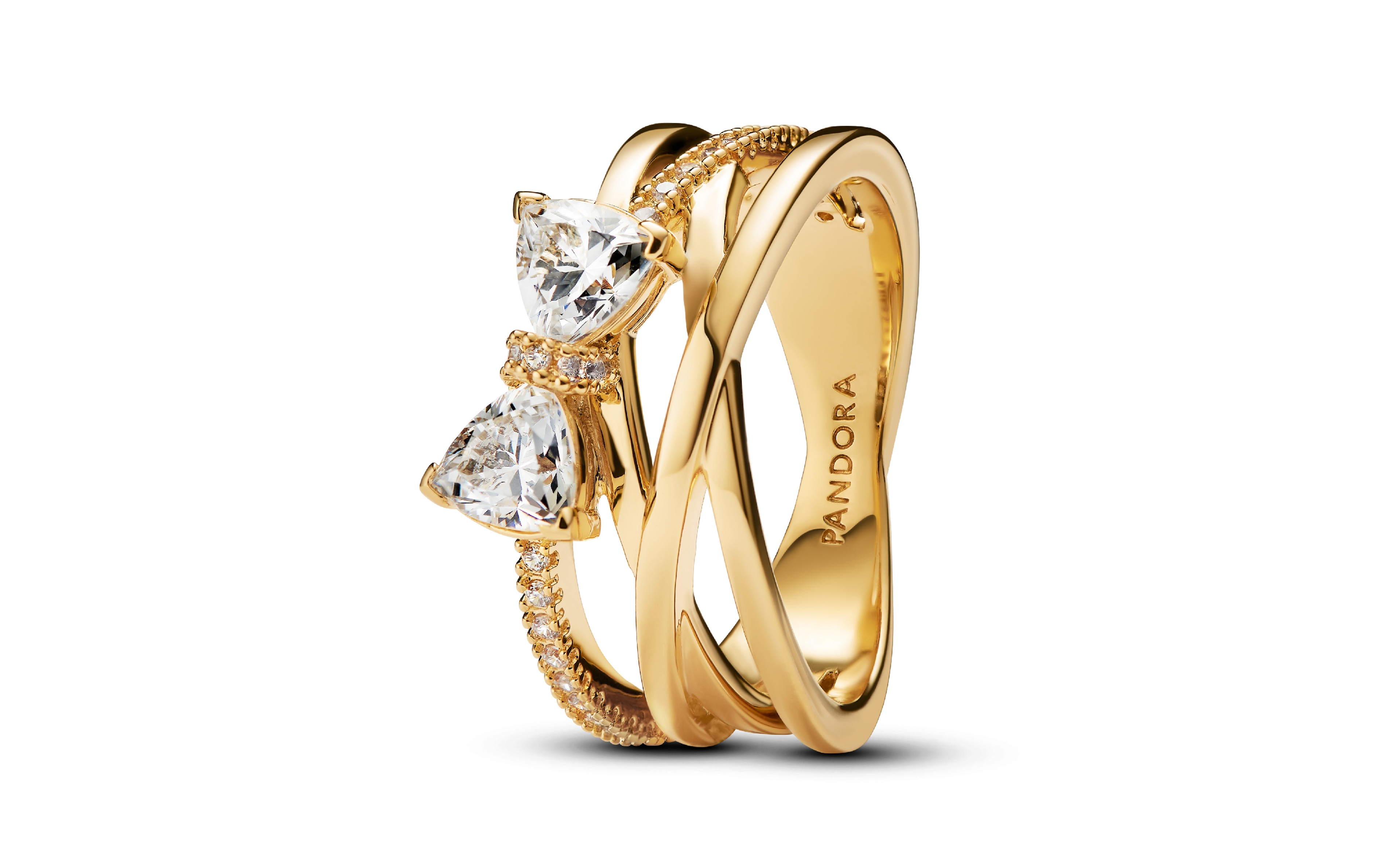 Pandora Gold-Plated Sparkling Bow Crossover Band Ring