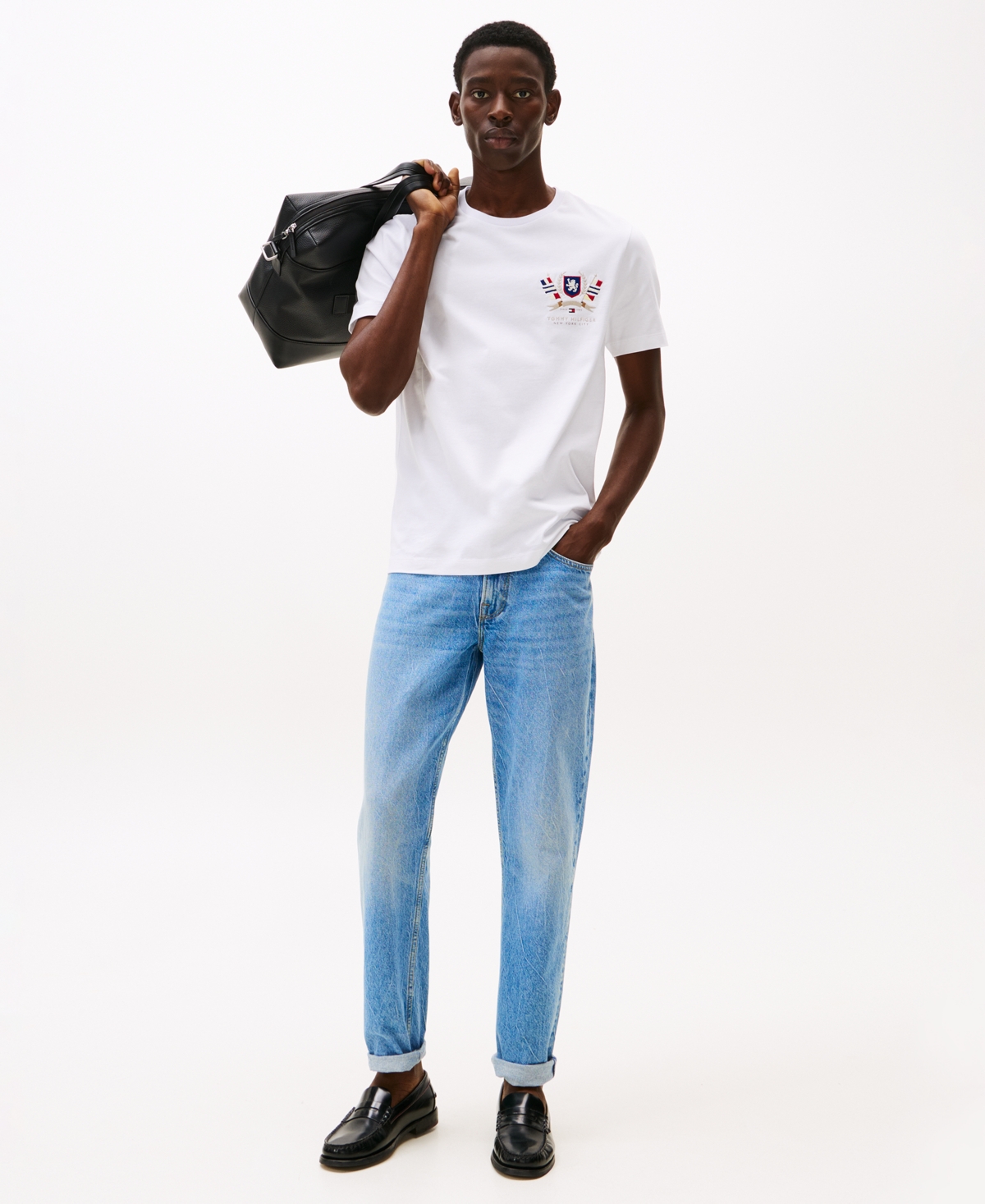 Shop Tommy Hilfiger Men's Short Sleeve Color Crest Logo T-shirt In White