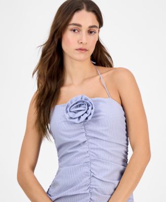 Juniors' Striped Rosette-Trim Dropped-Waist Midi Dress