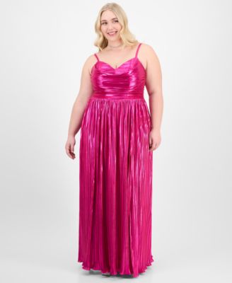 City Studios - Trendy Plus Size Pleated Metallic Sleeveless Gown
