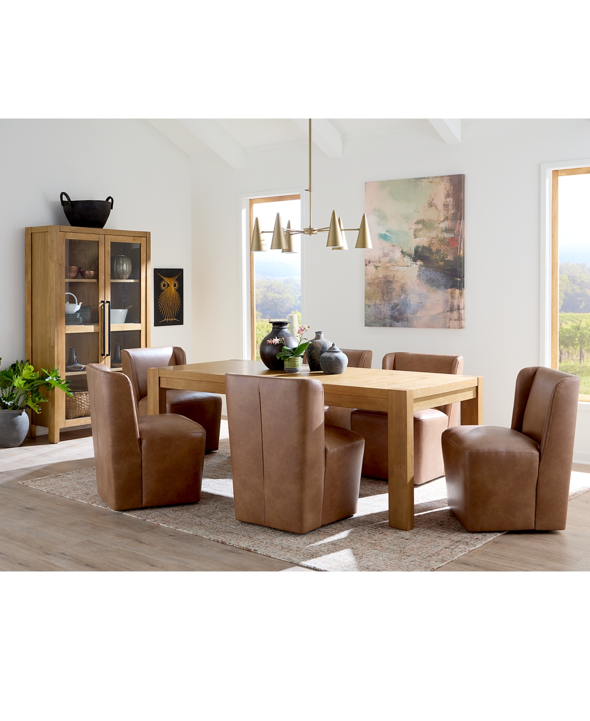 MACY'S 7 PC. DINING SET (DAVIE RECTANGULAR TABLE & 6 SEHAM CHAIRS), CREATED FOR MACY'S 
