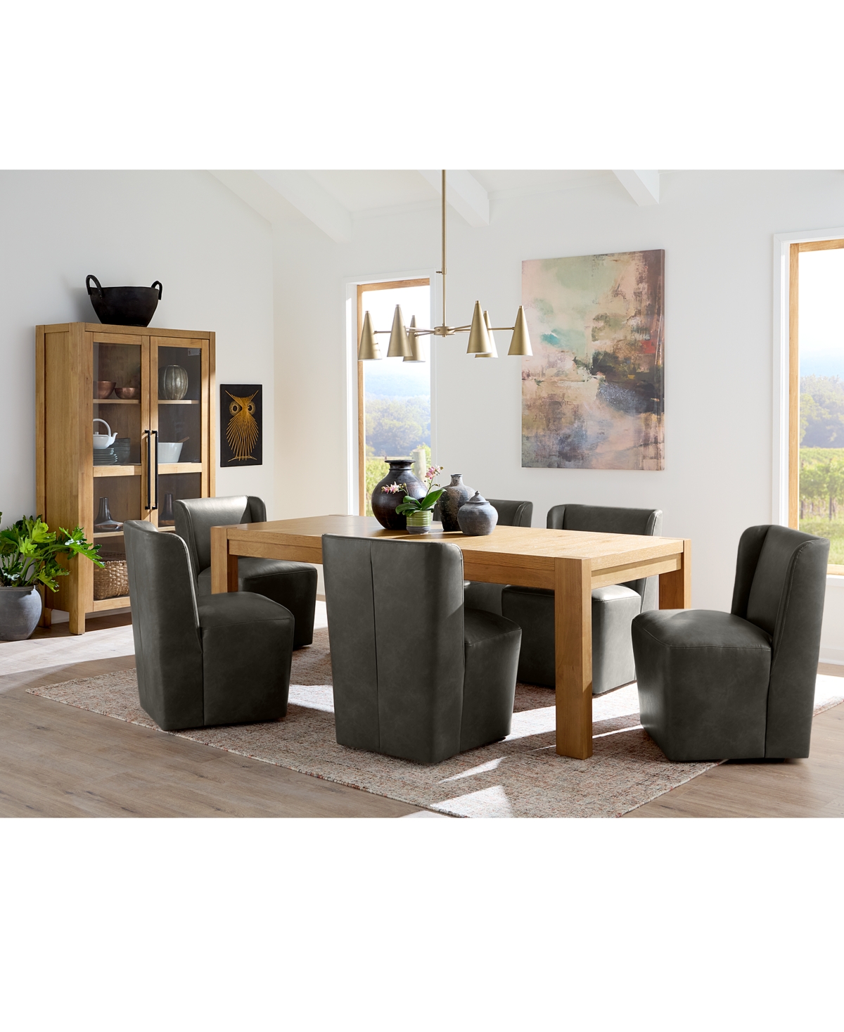 MACY'S 7 PC. DINING SET (DAVIE RECTANGULAR TABLE & 6 SEHAM CHAIRS), CREATED FOR MACY'S 