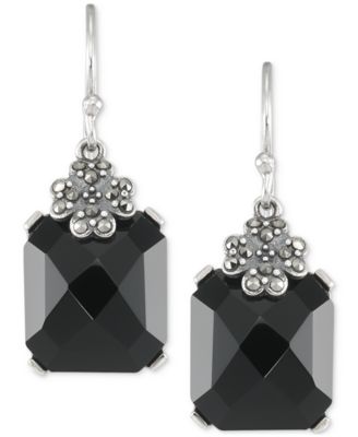 Agate (13 ct. t.w.) & Marcasite (1/5 ct. t.w.) Drop Earrings in Sterling Silver