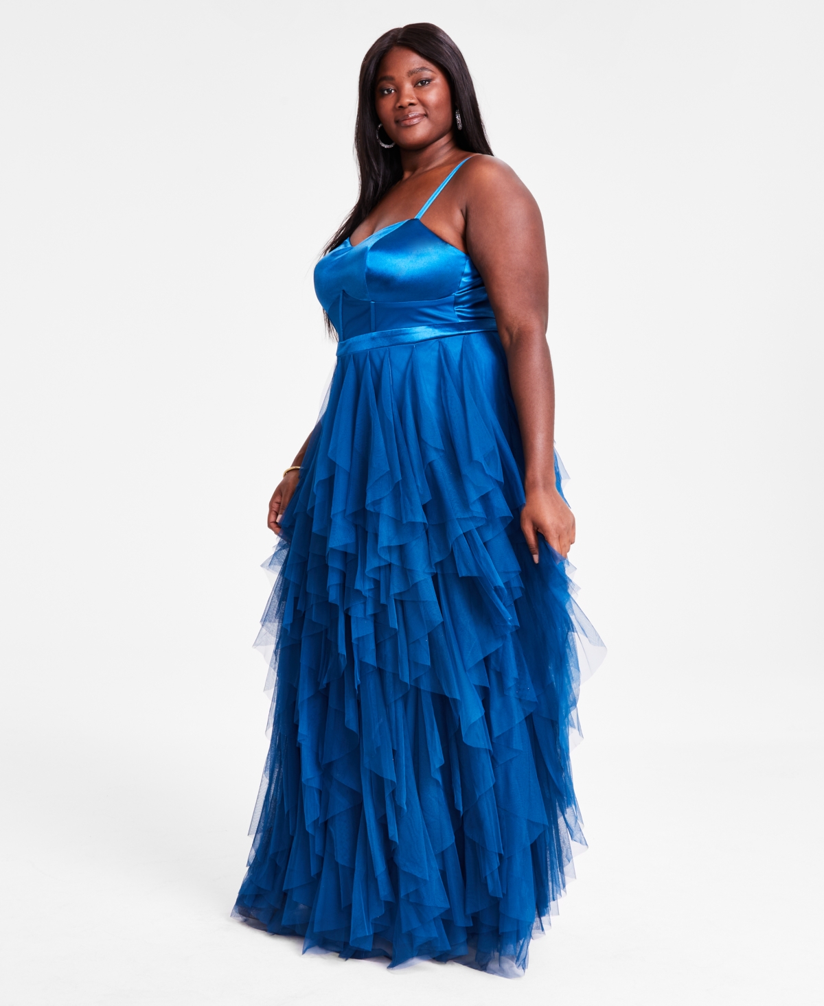 CITY STUDIOS TRENDY PLUS SIZE CORSET-BODICE RUFFLED-SKIRT GOWN 