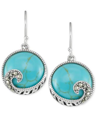 Macy's - Marcasite Swirl & Synthetic Turquoise Drop Earrings in Sterling Silver