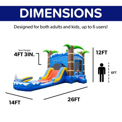 HeroKiddo Ocean Shark Commercial Grade Inflatable Bounce House Water Slide Combo with Attached Splash Pool (No Blower Included)
