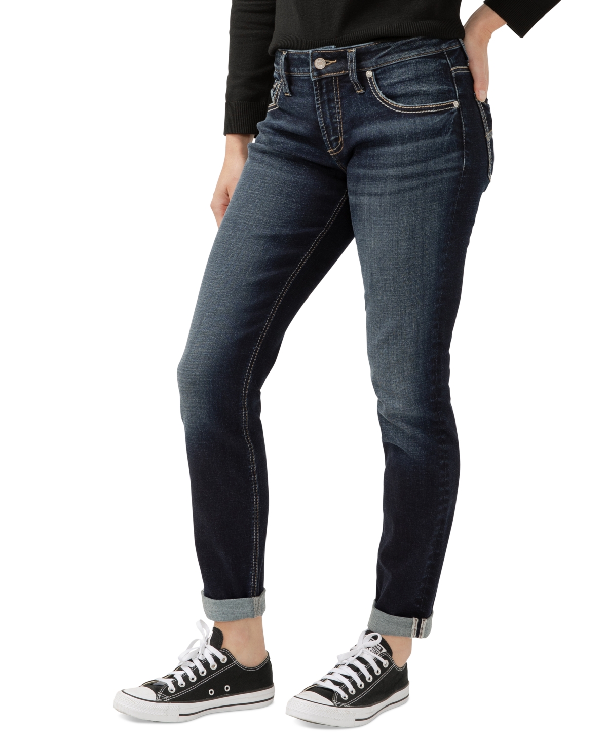 Shop Silver Jeans Co. Women's Boyfriend Mid-rise Slim-leg Jeans In Indigo