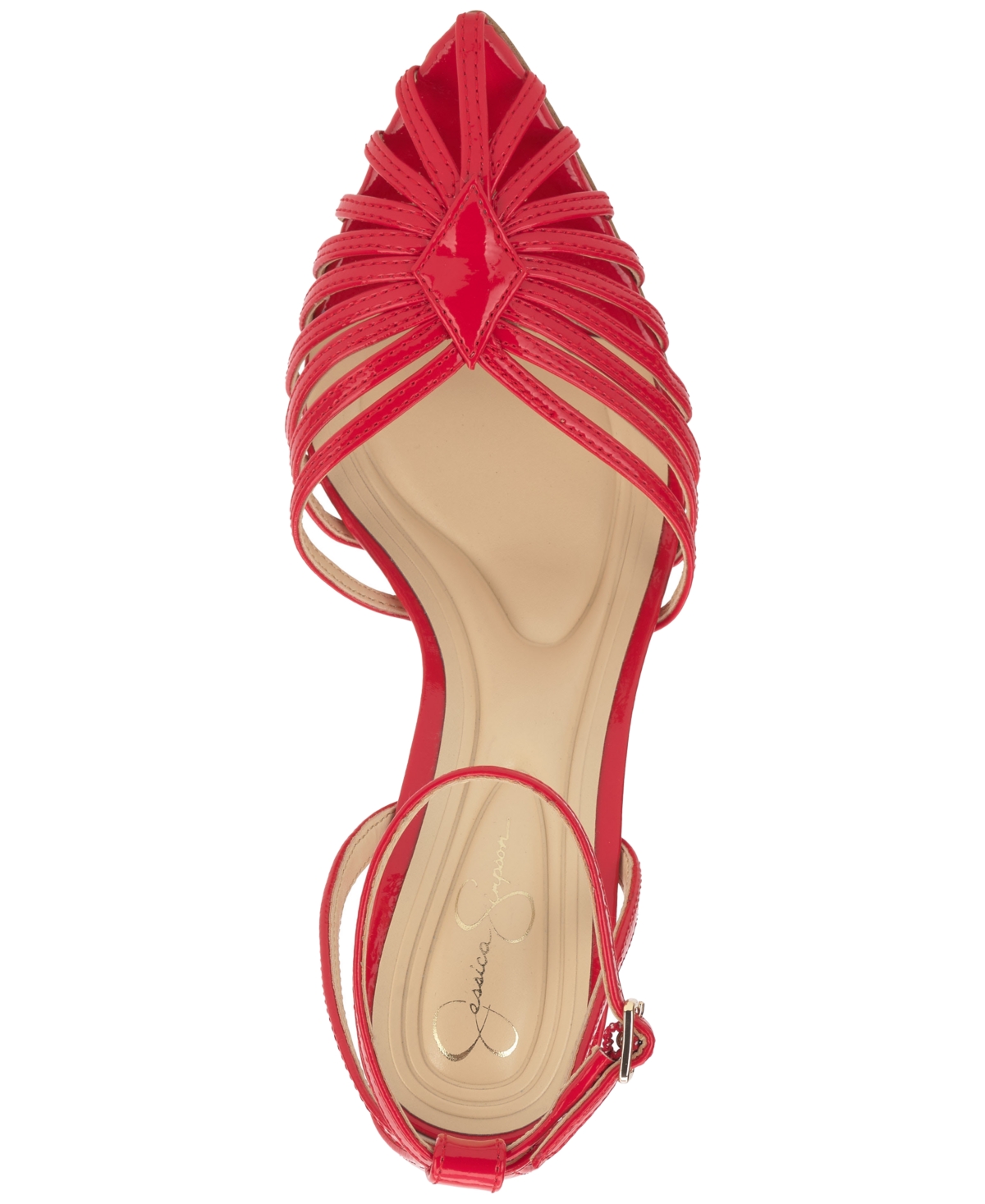 Jessica Simpson Paveri Ankle Strap Pointed Toe Pump In Poppy Red Patent