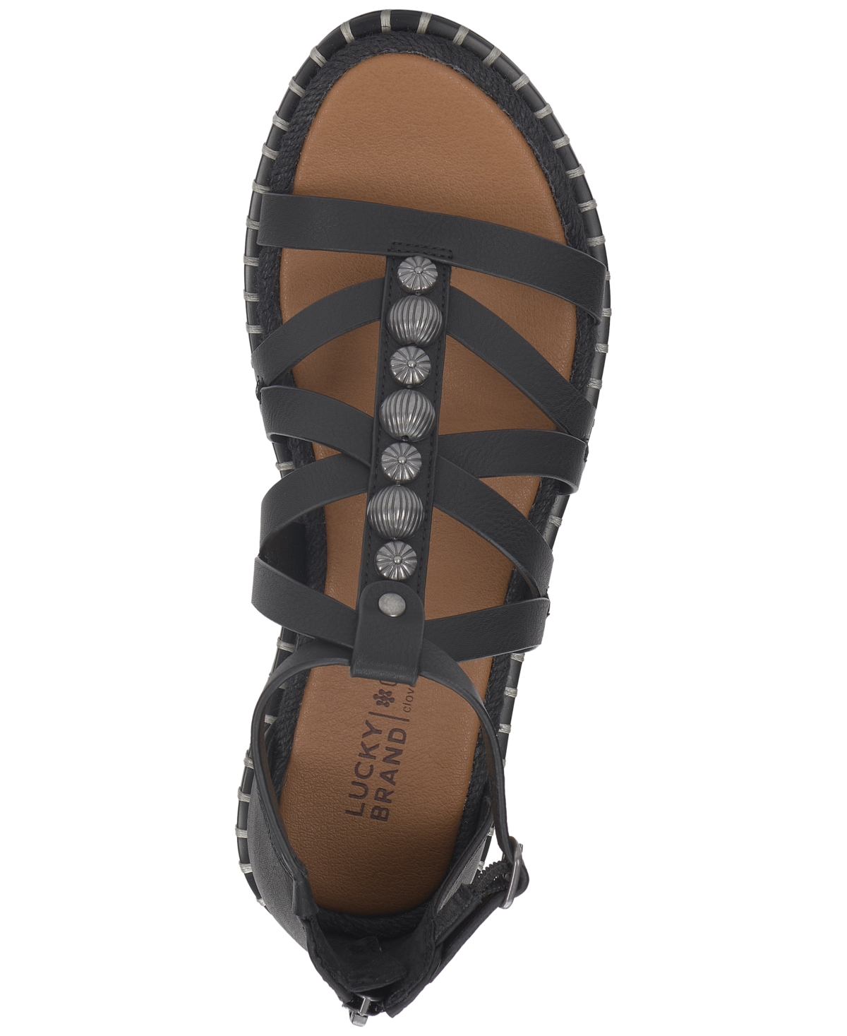 Shop Lucky Brand Women's Korina Embellished Strappy Gladiator Flat Sandals In Black Burnished Leather