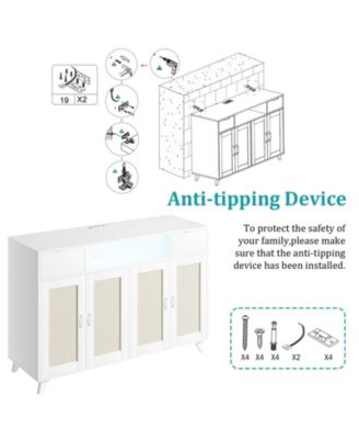 Sideboard Buffet Cabinet, 4 Rattan Doors 2 Drawers Accent Storage Cabinet