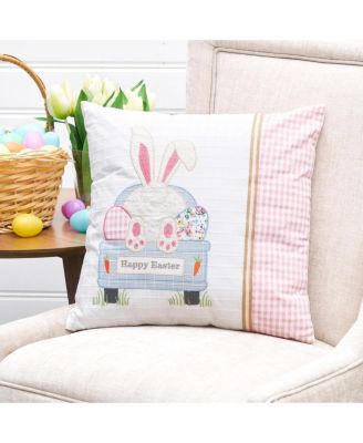 Happy Easter Spring Themed Bunny Eggs Embroidered Accent Throw Pillow, 18" x 18"