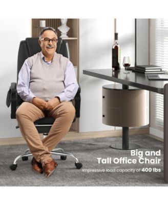 Massage Adjustable Executive Chair with Armrests and Retractable Footrest