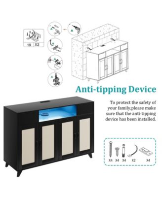 Sideboard Buffet Cabinet, 4 Rattan Doors 2 Drawers Accent Storage Cabinet