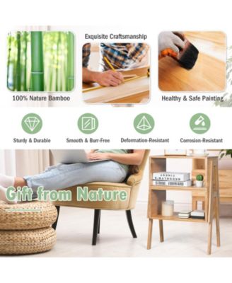 2 Pieces  Nightstand Sofa Table with Storage Shelf