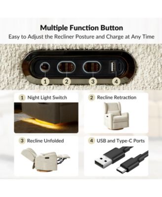 Rosalina Modern Recliner with Built-In Nightlight and Wooden Base