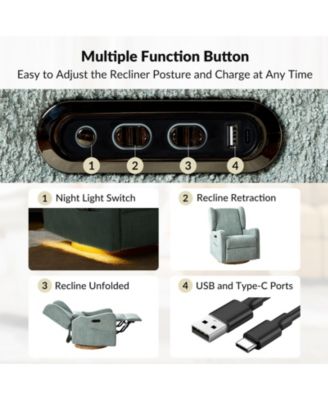 Rosalina Modern Recliner with Built-In Nightlight and Wooden Base