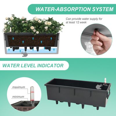 4-Pack Rectangle Self-Watering Planter Boxes for Deck Rail and Porch