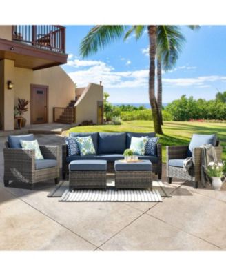 5 Piece Patio Furniture, Outdoor Furniture Sets, Modern Wicker Patio Furniture Sectional and 2 Pillows, All Weather Garden Patio Sofa, Backyard