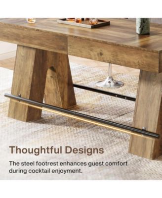 63-Inch Bar Table – 1 Pc, Wood & Metal, Footrest, Rectangular High Top Counter Height Dining Table