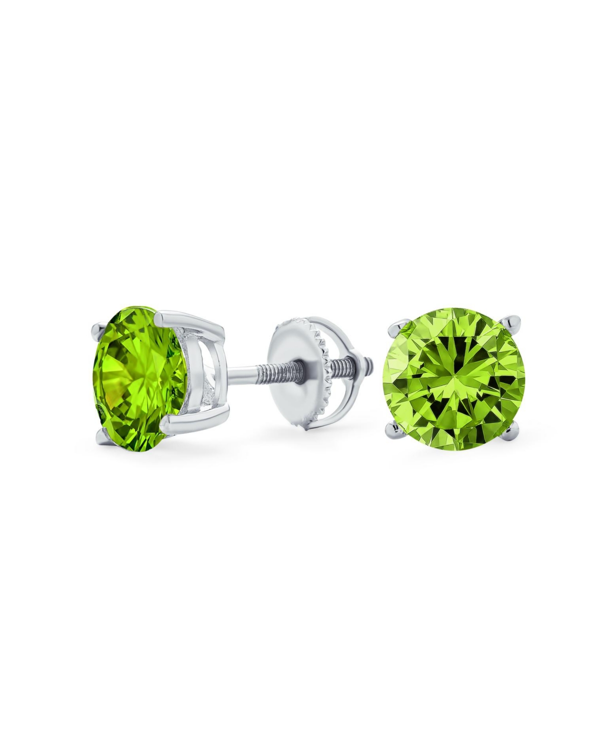 Round Solitaire Cz Stud Earrings Screw back Rose Gold Plated .925 Sterling Silver - Green
