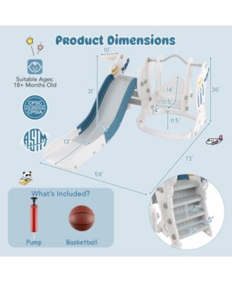 4-in-1 Kids Slide and Swing Set with Basketball Hoop