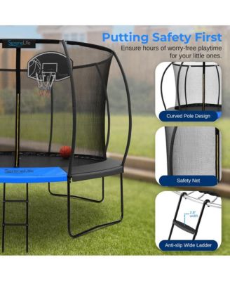 10ft Pumpkin Trampoline with Inner Enclosure, Ladder, and Basketball Hoop for Kids