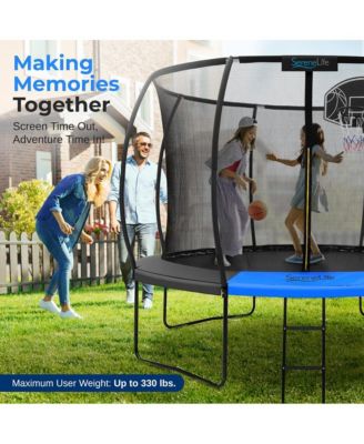 10ft Pumpkin Trampoline with Inner Enclosure, Ladder, and Basketball Hoop for Kids