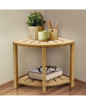 Corner Shower Bench with Shelf 2-Tier Wood Storage & Seat for Bathroom, Shower, Spa, Sauna