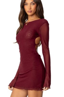 Womens Lace Up Mesh Mini Dress