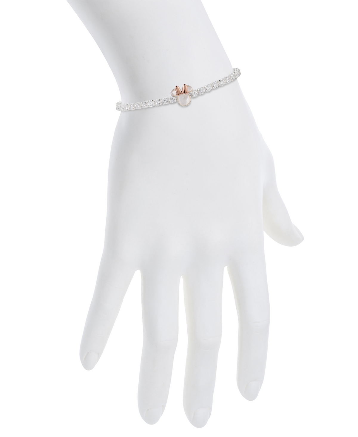Disney Mother Of Pearl Minnie Mouse Cubic Zirconia Adjustable Bolo Bracelet In Rose Gold Two Tone