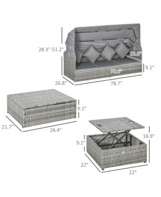 4 Piece Adjustable Canopy Outdoor Rat Sofa Set, Light