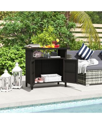 Wicker Storage Cabinet, Outdoor Buffet Cabinet, Dark