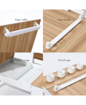 Activity Children Table with Storage Bookcase and 2 Chairs Set