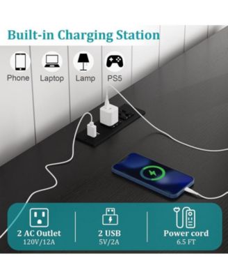 Sideboard Buffet Cabinet, 47" Accent Storage Cabinet with 4 Rattan Doors & 2 Drawers Console Table Coffee Bar w/Power Outlet & LED Light Adjustable Shelves for Dining Living Room, Hallway