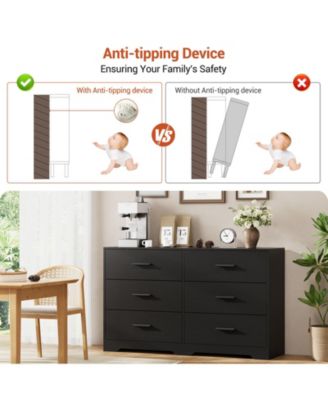 Dresser for Bedroom with 6 Drawers, Modern Closet Dressers Chest of Drawers with Metal Handle, Wooden Dresser Organizer for Bedroom, Living Room, Hallway,Black