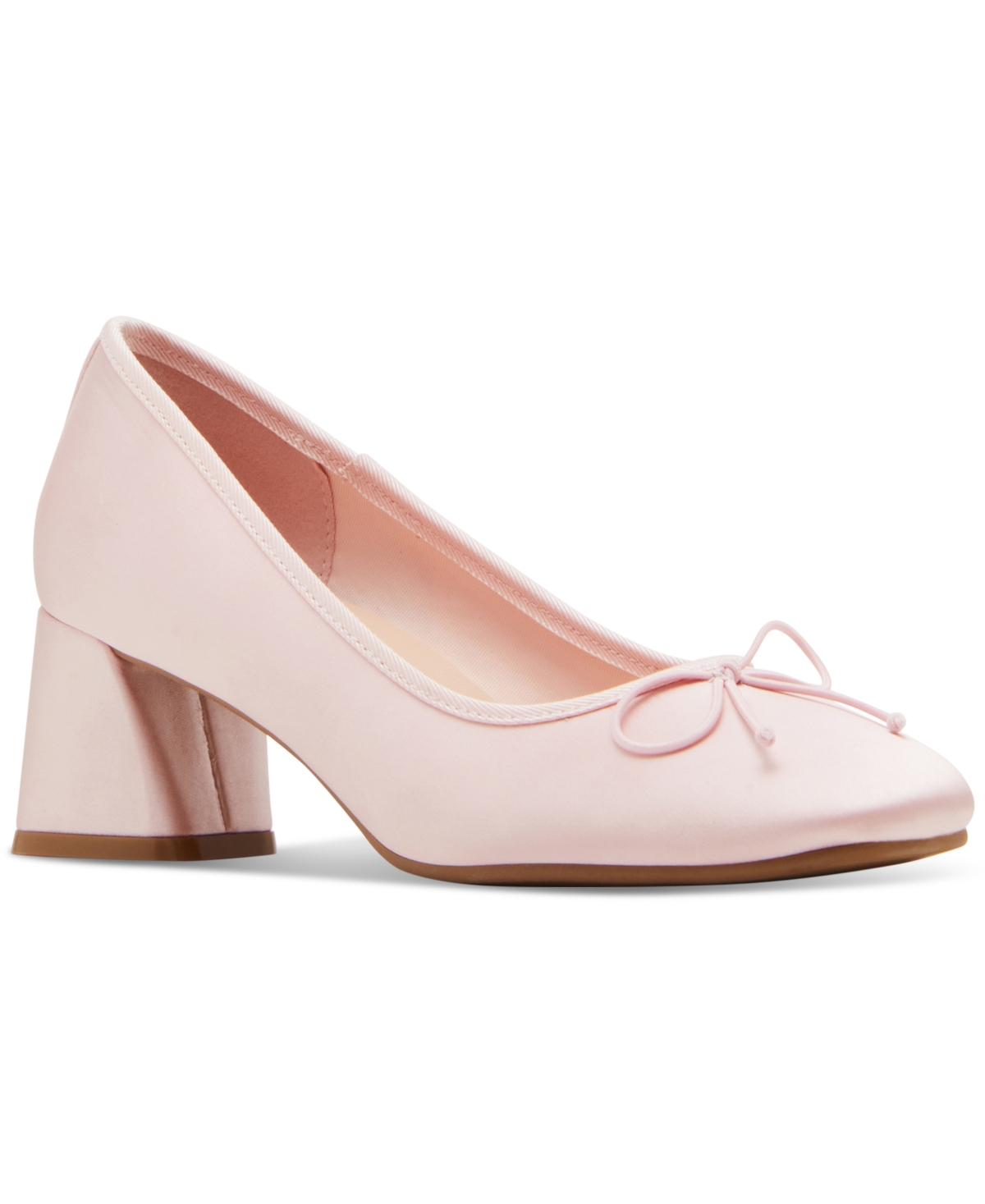 Emily Block-Heel Ballet Pumps - Pink Satin