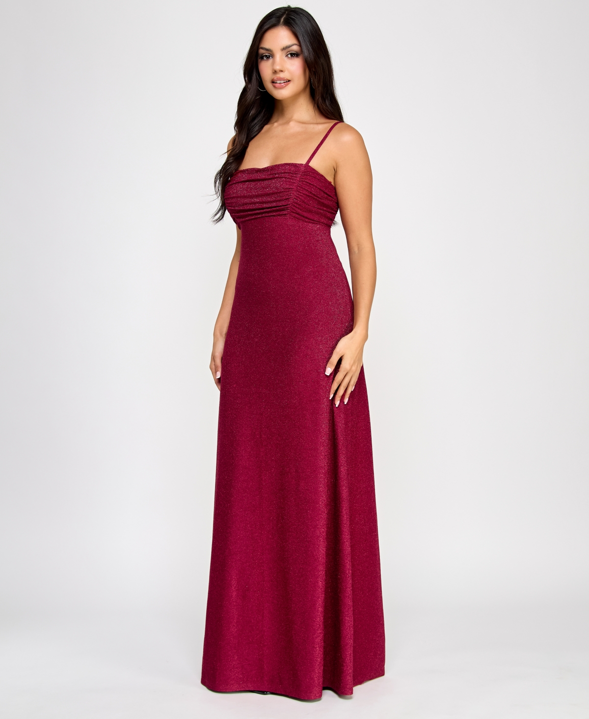 Jump Juniors' Glitter Tie-back Pleated-neck Gown, Created For Macy's In Wine