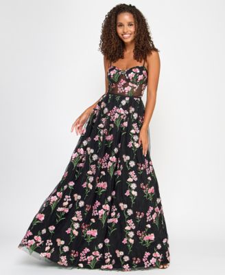 Juniors' Floral-Embroidered Tulle Ballgown, Created for Macy's 